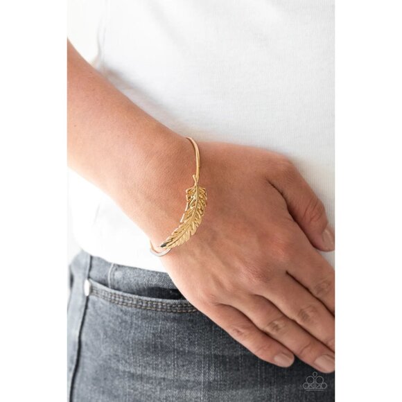 Gold Adjustable Feather Cuff Bracelet Lightweight Boho Chic Jewelry For Women St - Picture 1 of 2